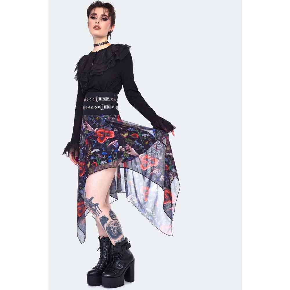 Jawbreaker - Night Meadow Asymmetrical Mesh Rok - Multicolours